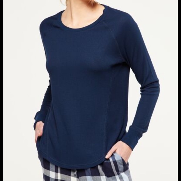 Long sleeve waffle cotton navy tee - Picture 2 of 4